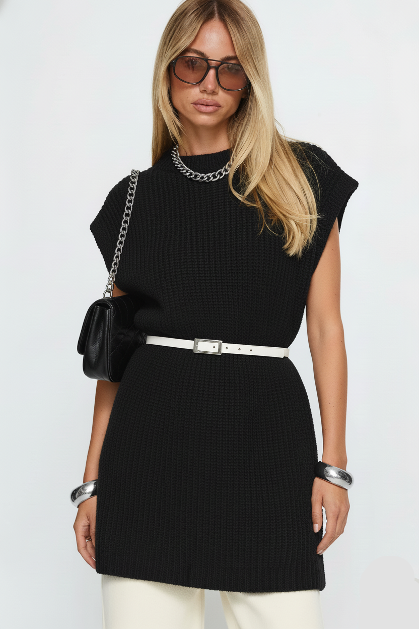 Round Neck Cap Sleeve Sweater Dress