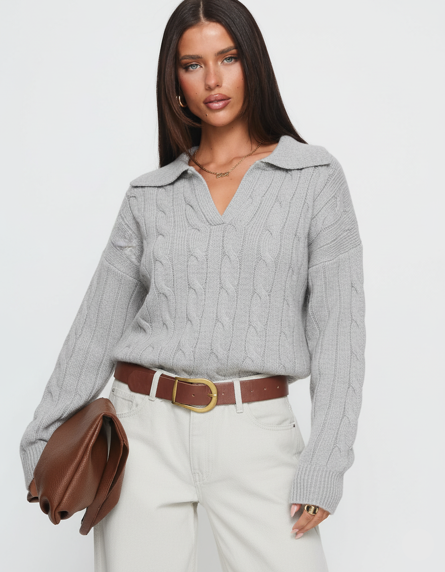 Cable Knit Johnny Collar Sweater