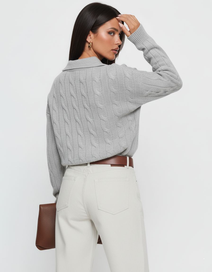 Cable Knit Johnny Collar Sweater