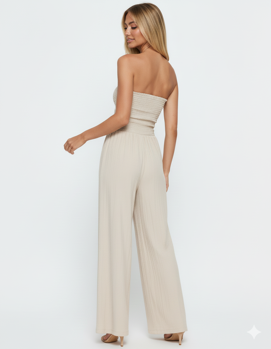 Smocked Tube Wide-Leg Jumpsuit