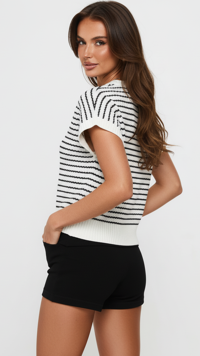 Striped Round Neck Short Sleeve Knit Top