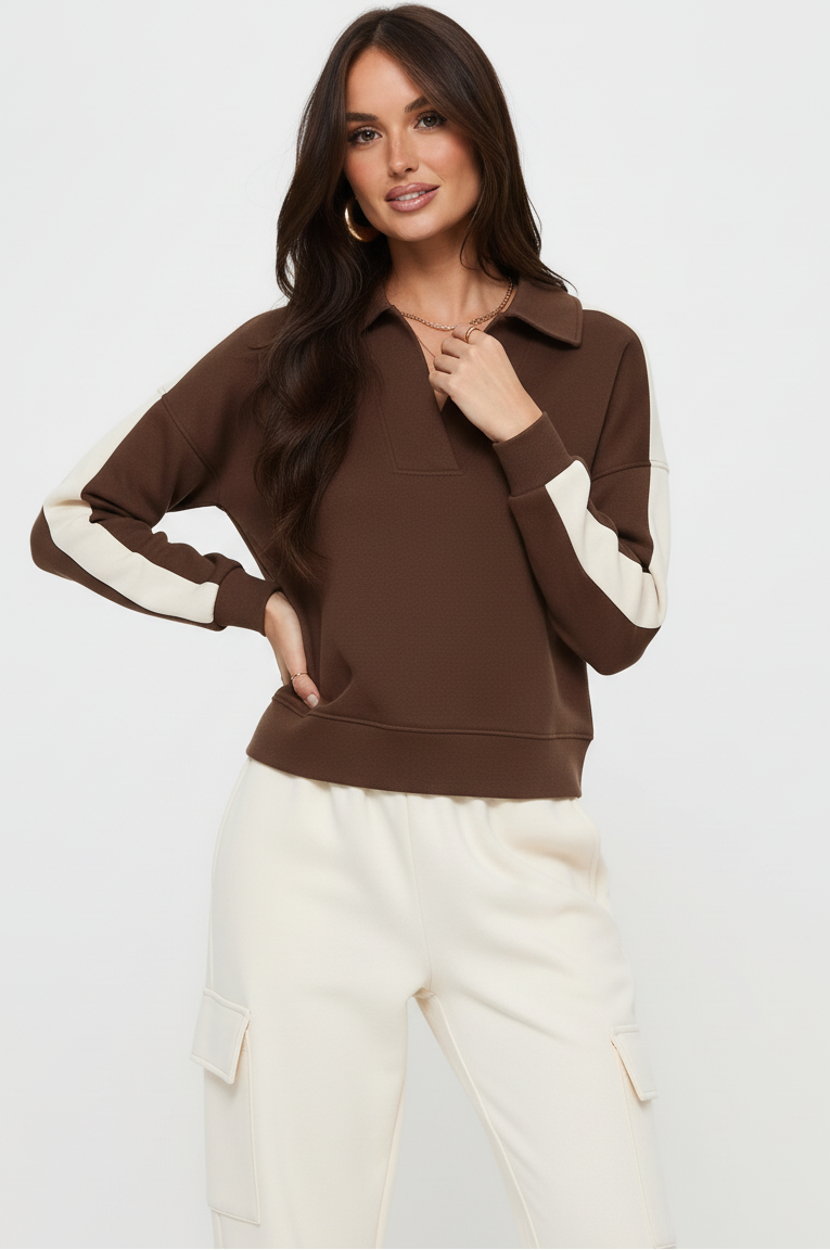 Color Block Polo Sweatshirt