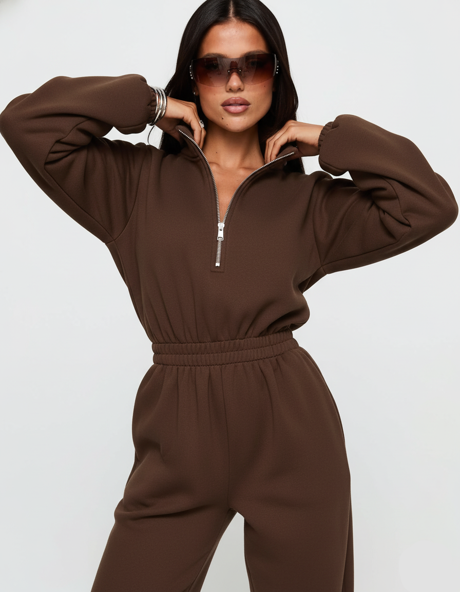Zip Front Long Sleeve Jumpsuit