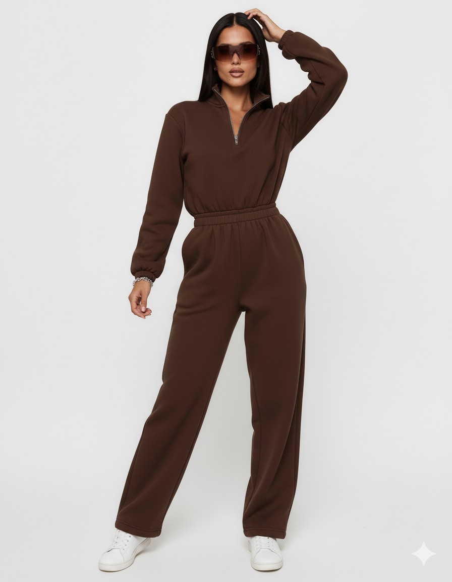 Zip Front Long Sleeve Jumpsuit
