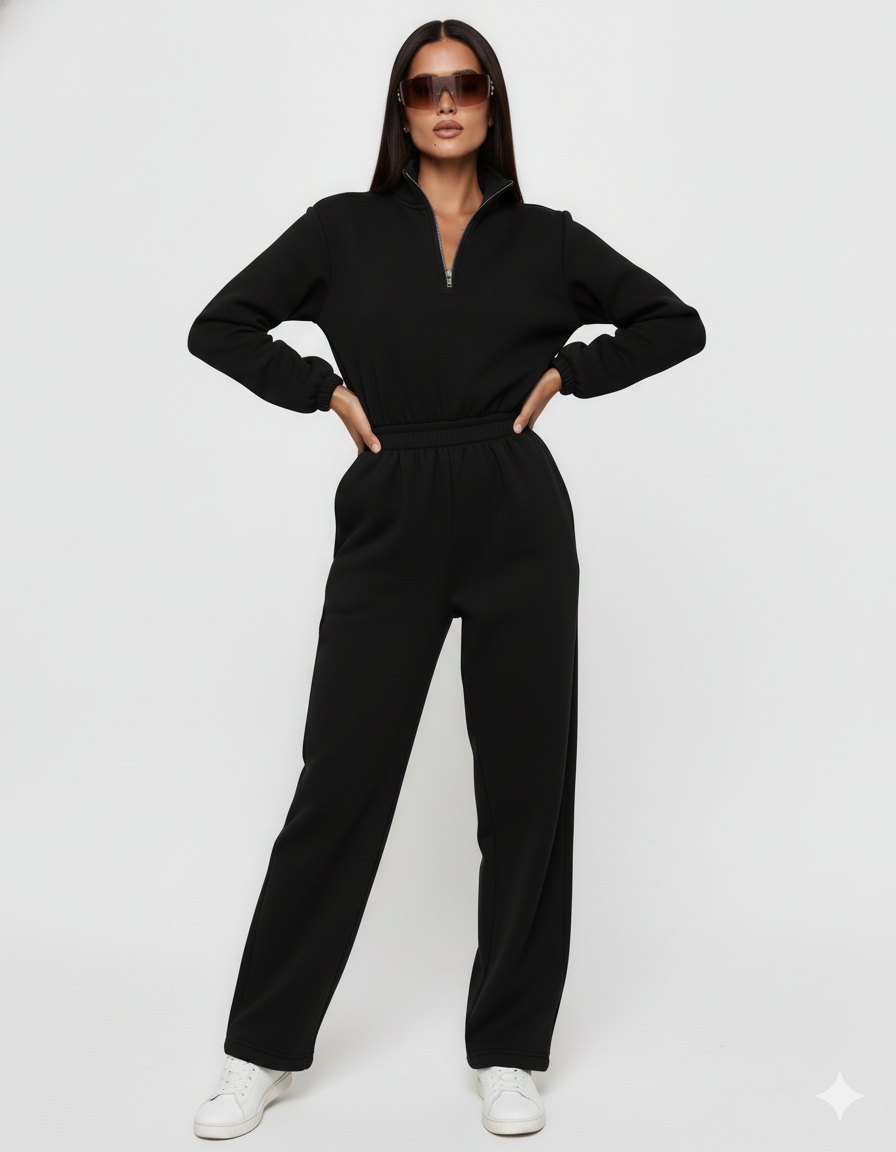 Zip Front Long Sleeve Jumpsuit
