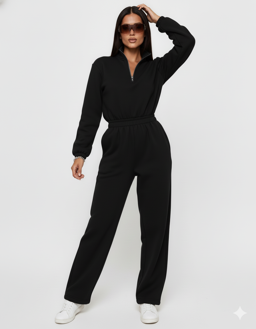 Zip Front Long Sleeve Jumpsuit