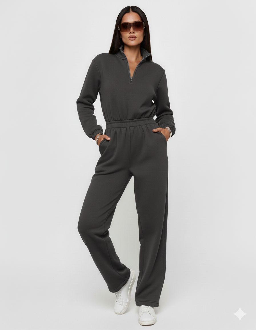 Zip Front Long Sleeve Jumpsuit