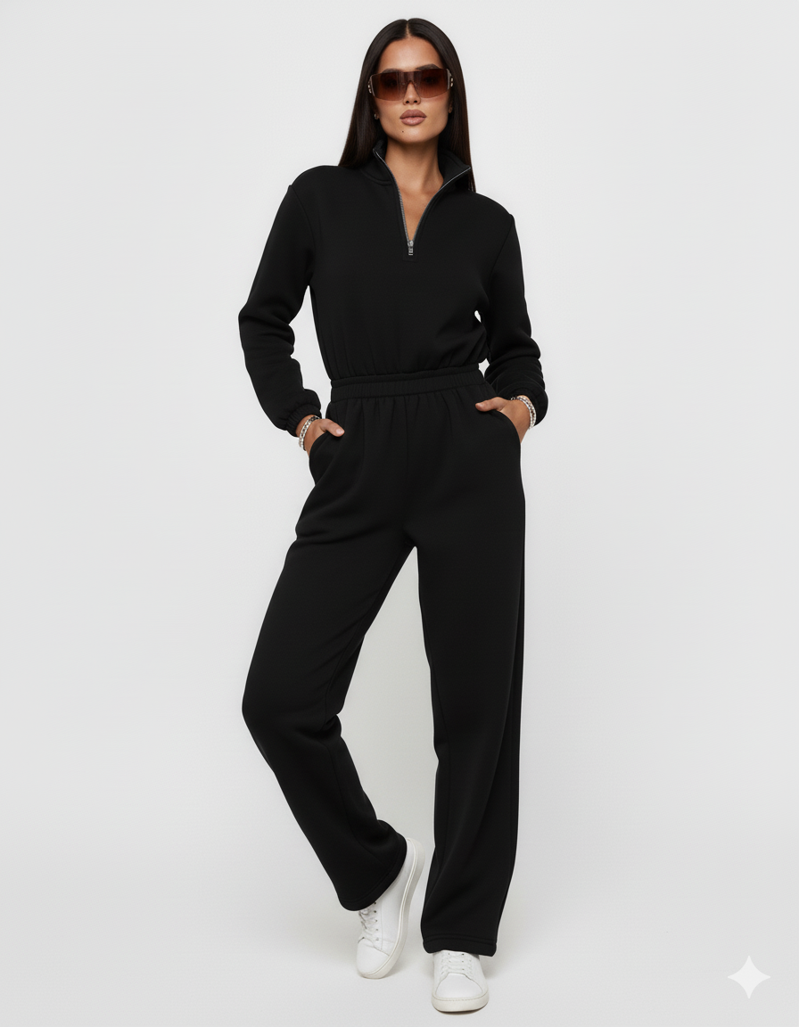 Zip Front Long Sleeve Jumpsuit