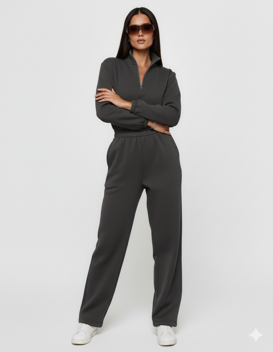 Zip Front Long Sleeve Jumpsuit