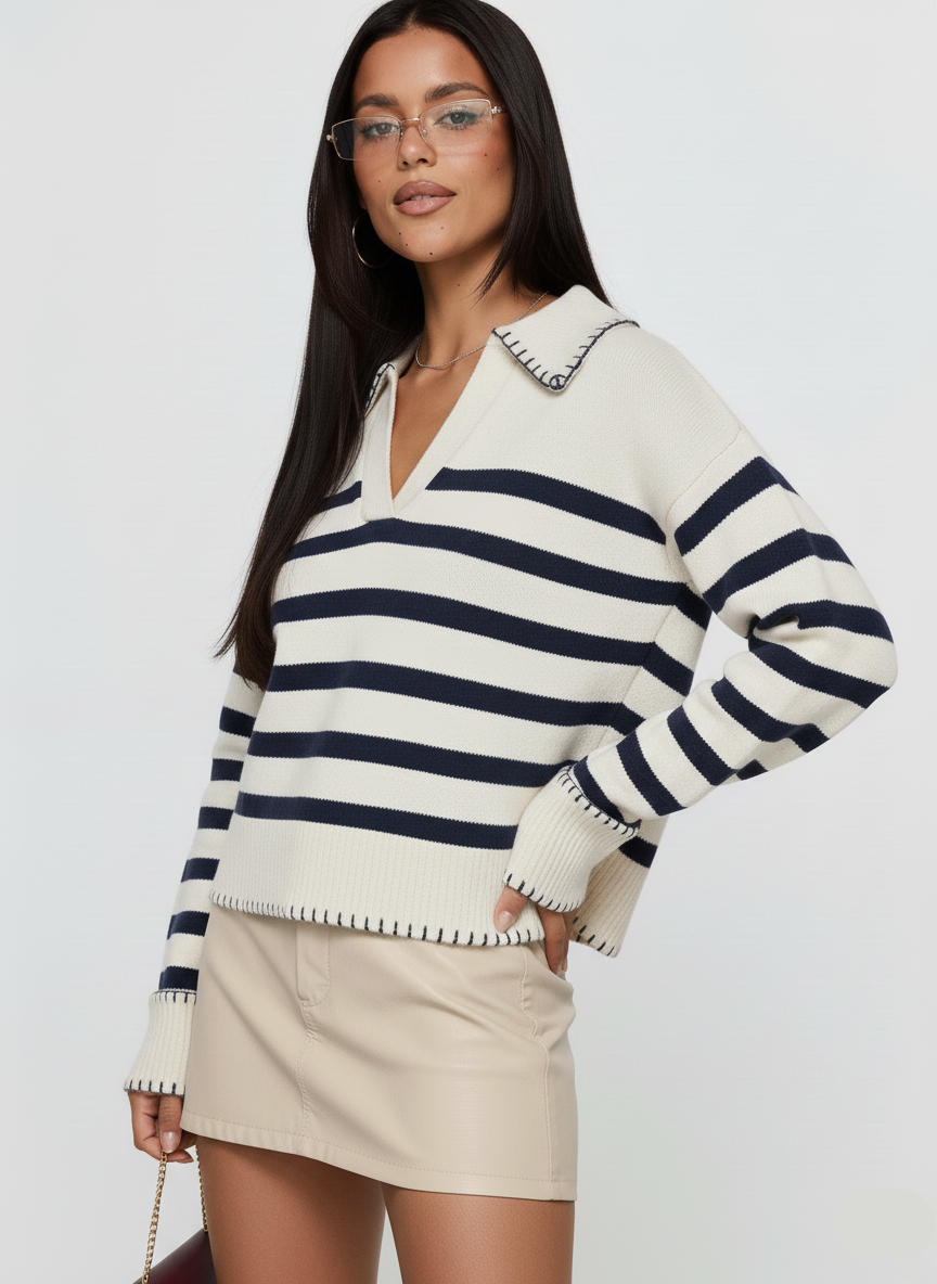 Striped Johnny Collar Sweater