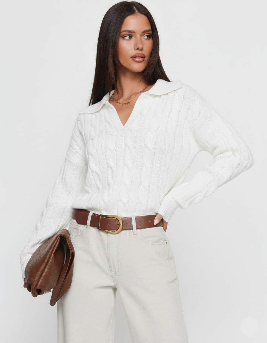 Cable Knit Johnny Collar Sweater