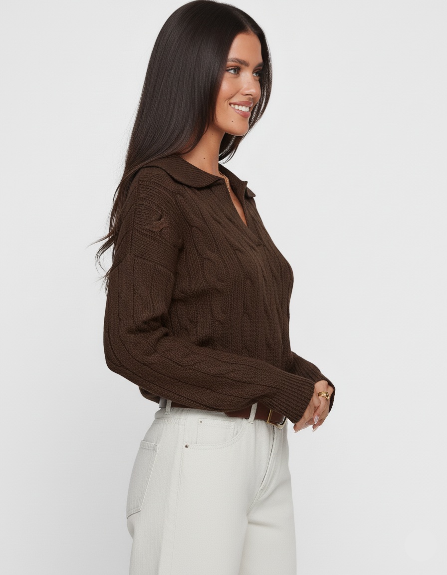 Cable Knit Johnny Collar Sweater