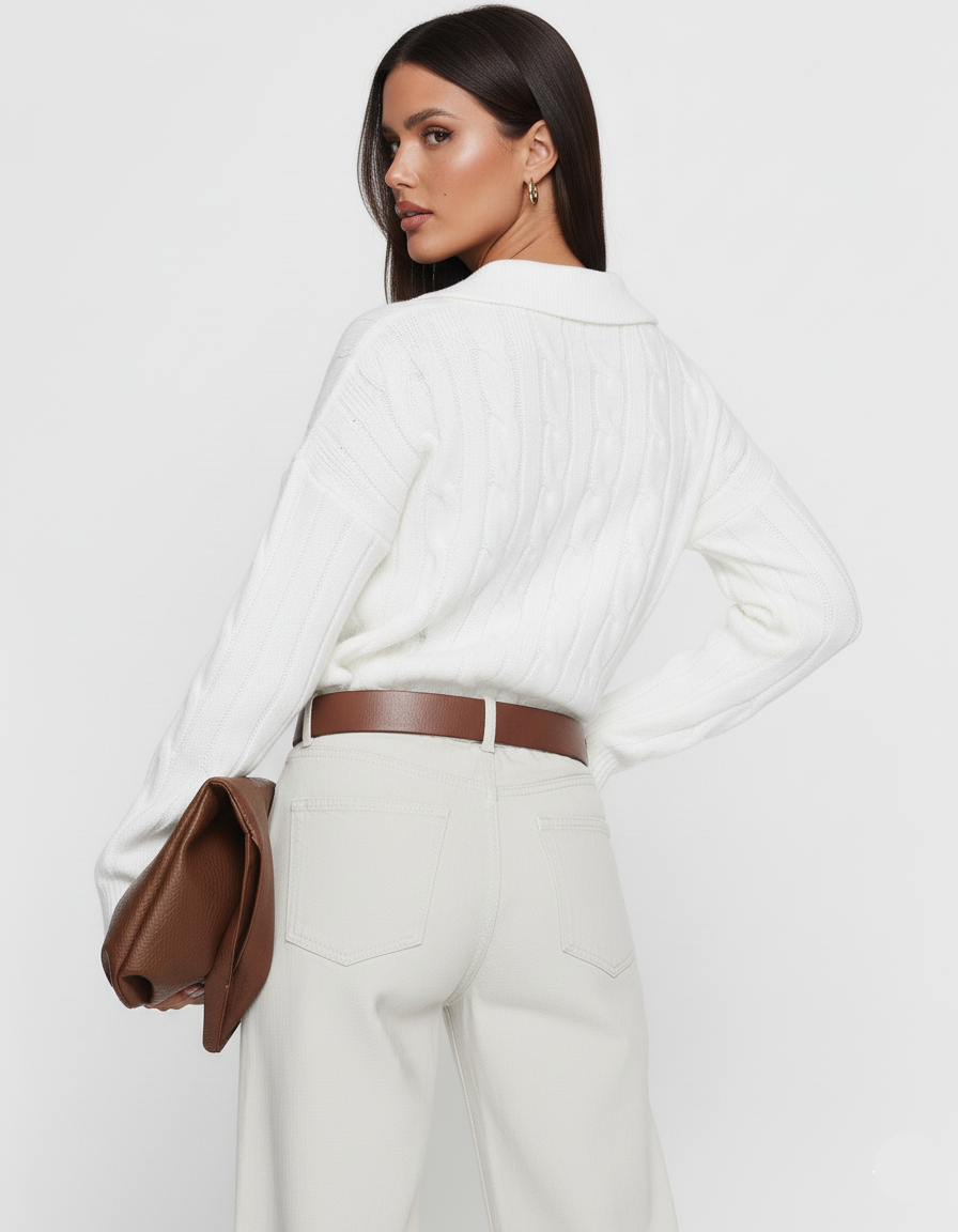 Cable Knit Johnny Collar Sweater