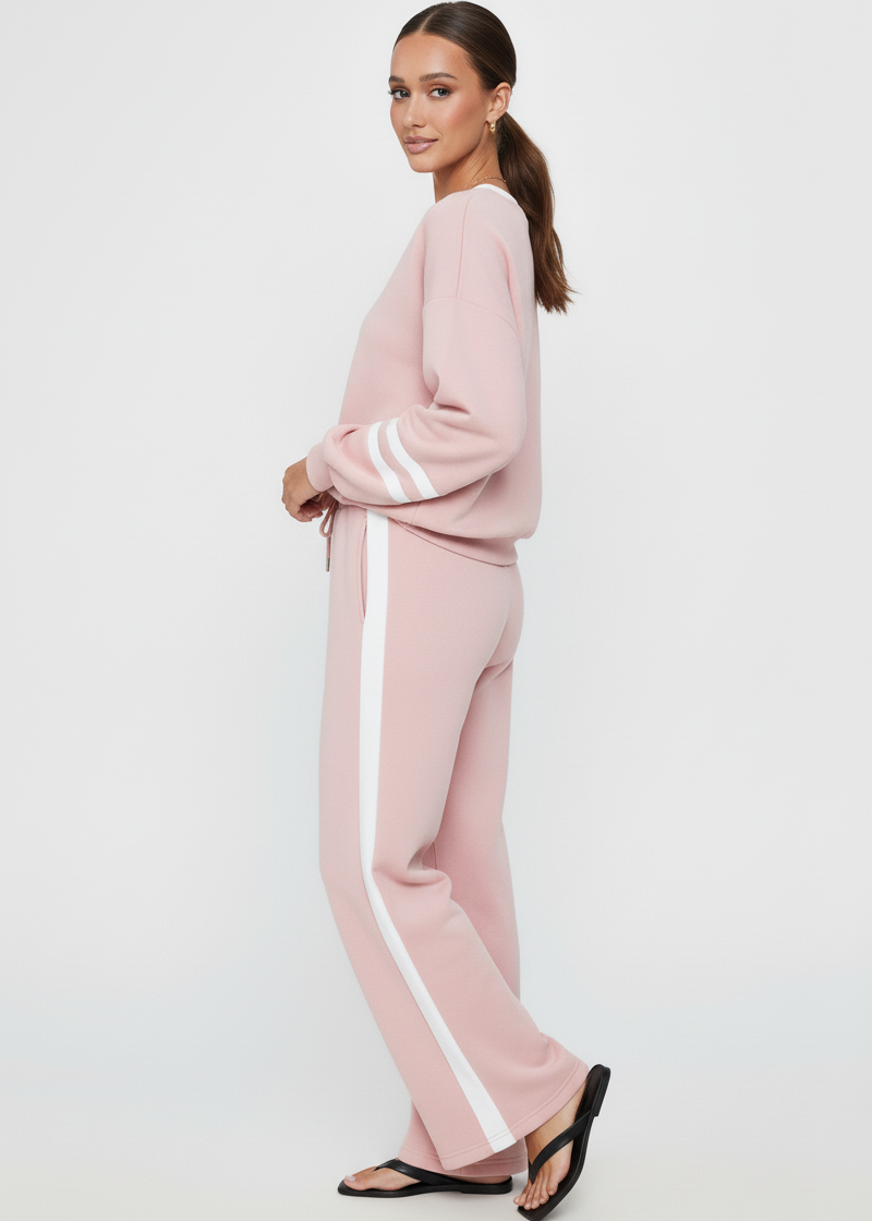 Contrast Trim Round Neck Top and Pants Set