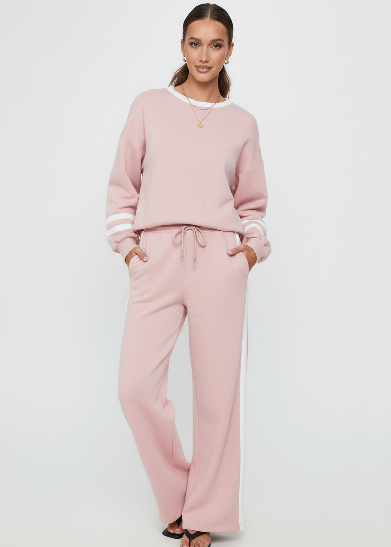 Contrast Trim Round Neck Top and Pants Set