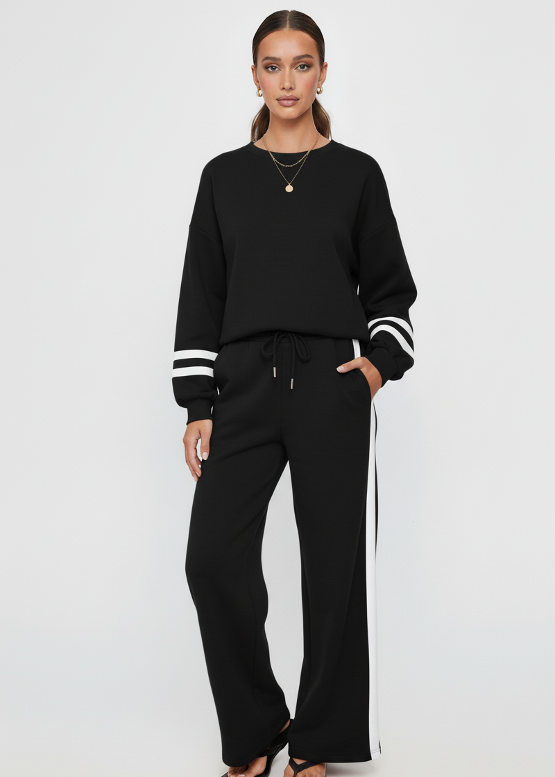 Contrast Trim Round Neck Top and Pants Set