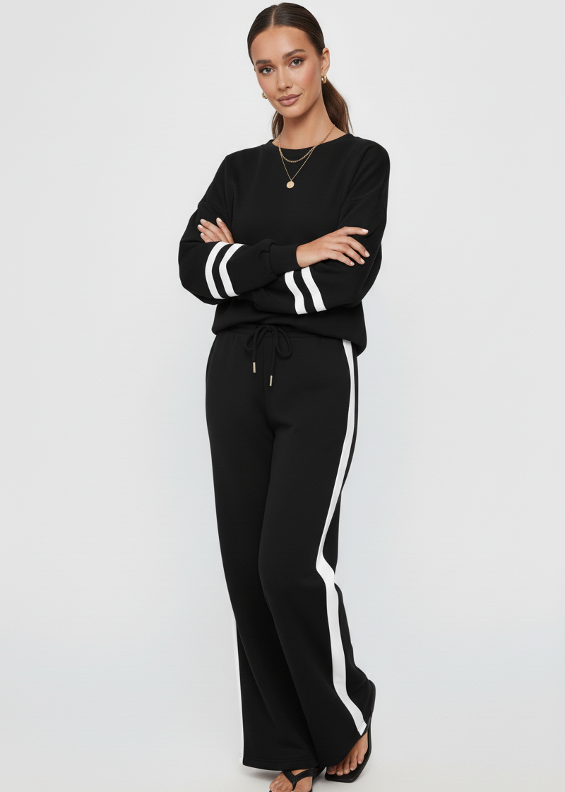 Contrast Trim Round Neck Top and Pants Set