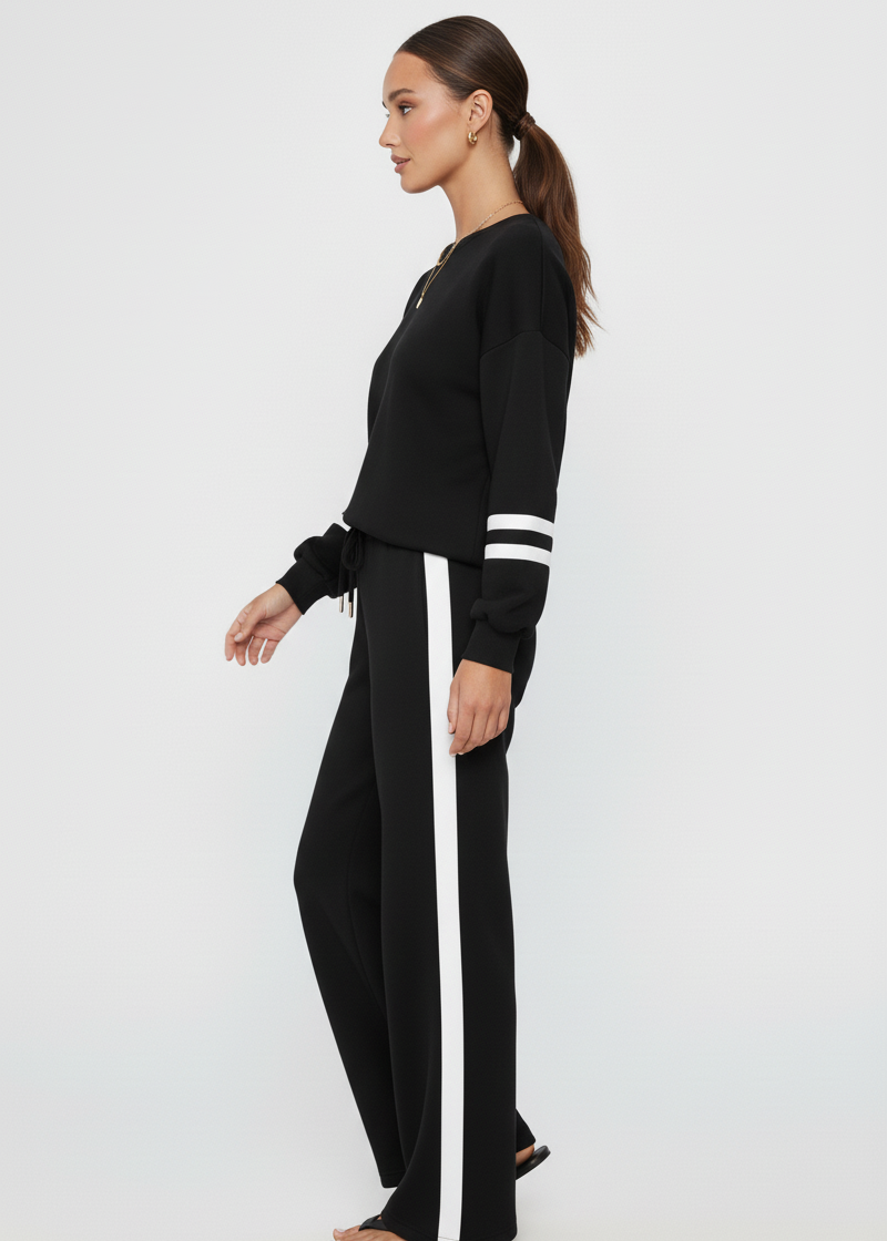 Contrast Trim Round Neck Top and Pants Set