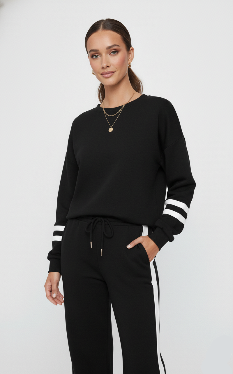 Contrast Trim Round Neck Top and Pants Set