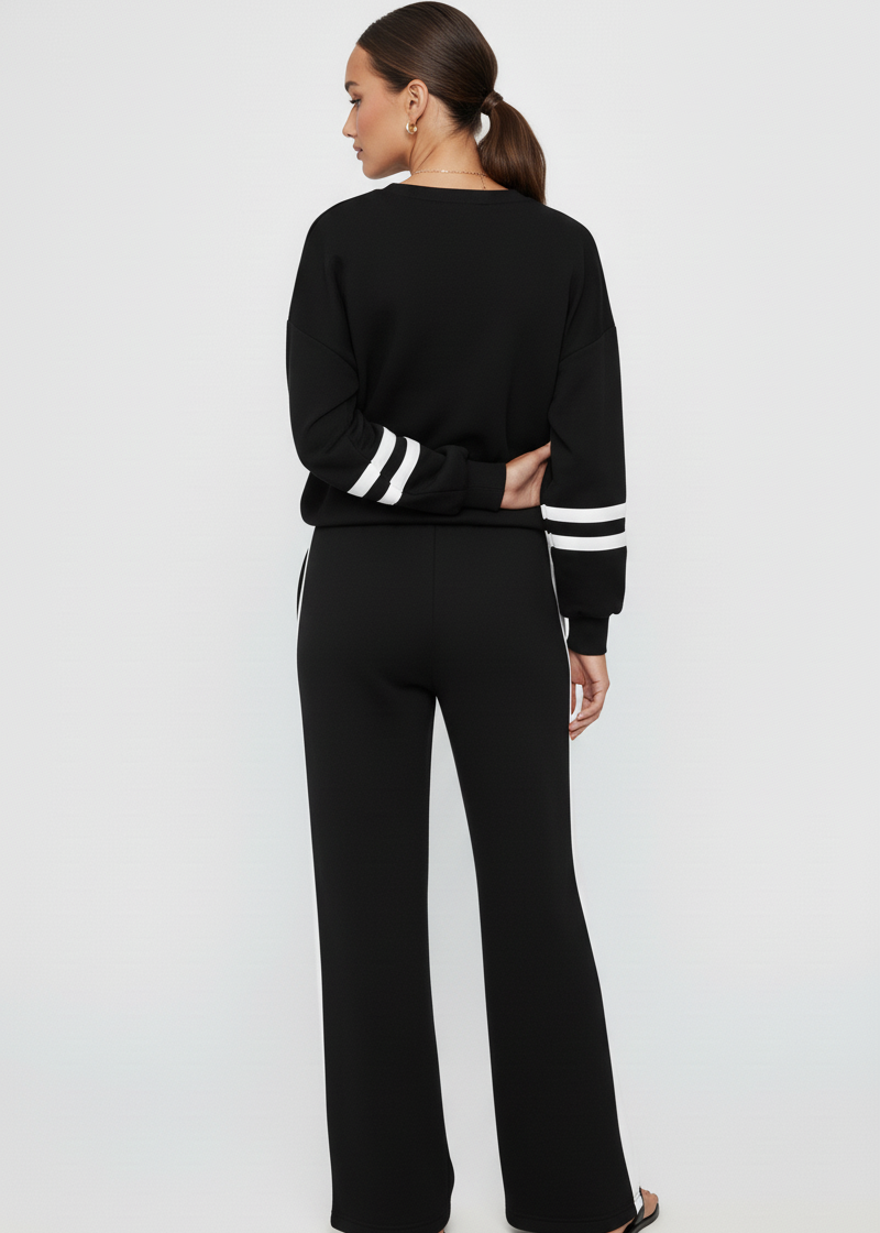 Contrast Trim Round Neck Top and Pants Set
