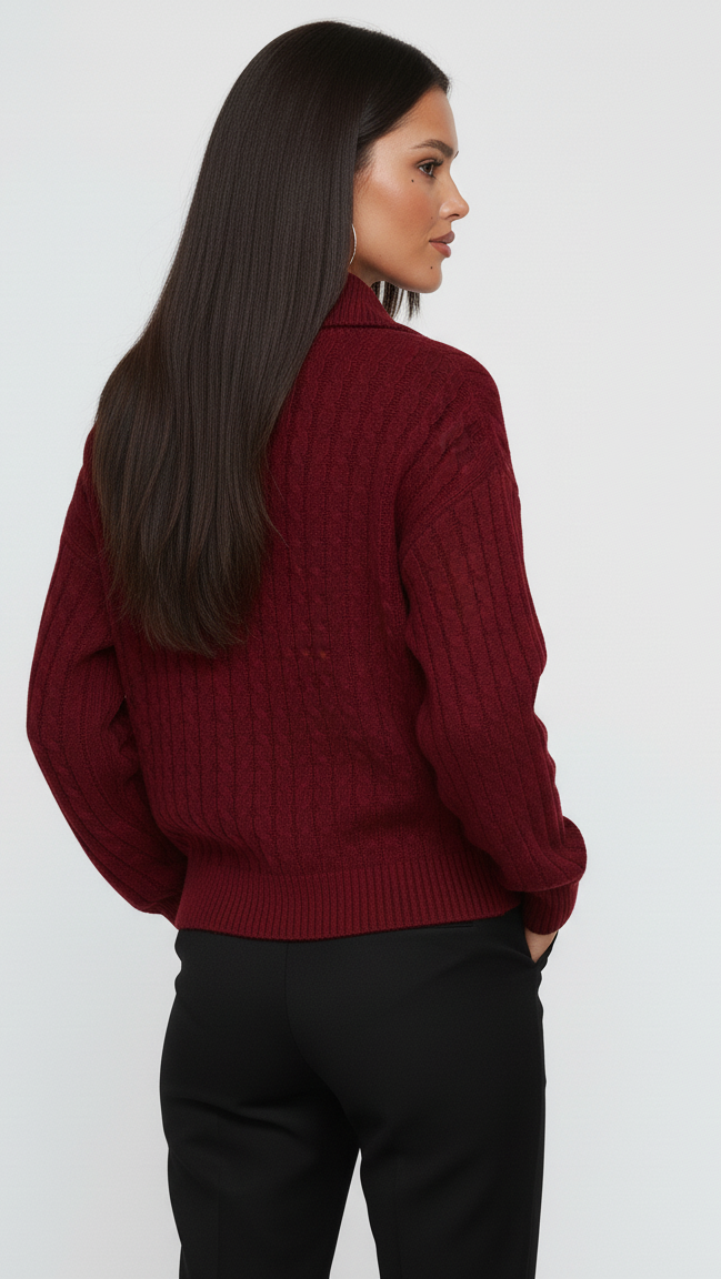 Zip Collar Cable-Knit Sweater