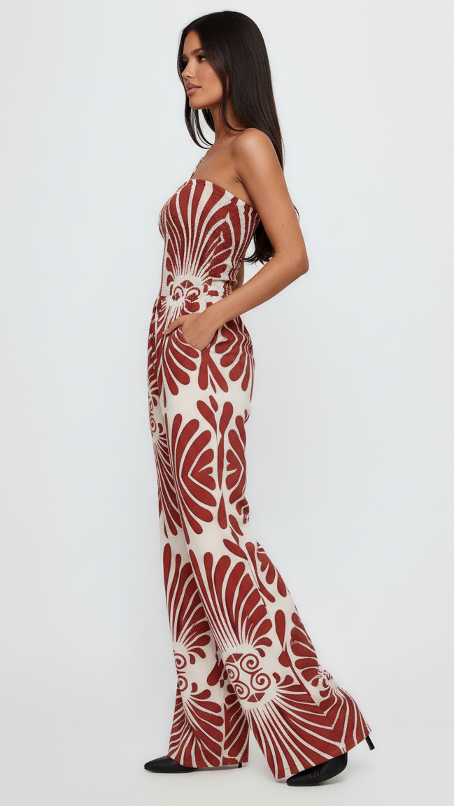 Printed Smocked Tube Wide Leg Jumpsuit