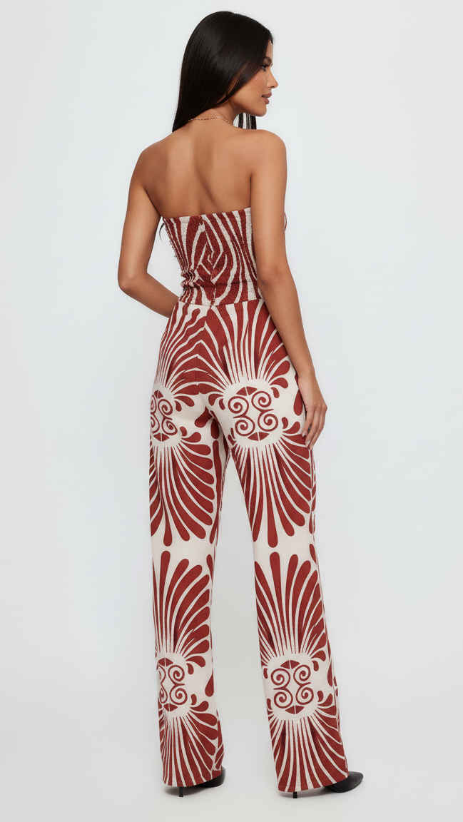 Printed Smocked Tube Wide Leg Jumpsuit