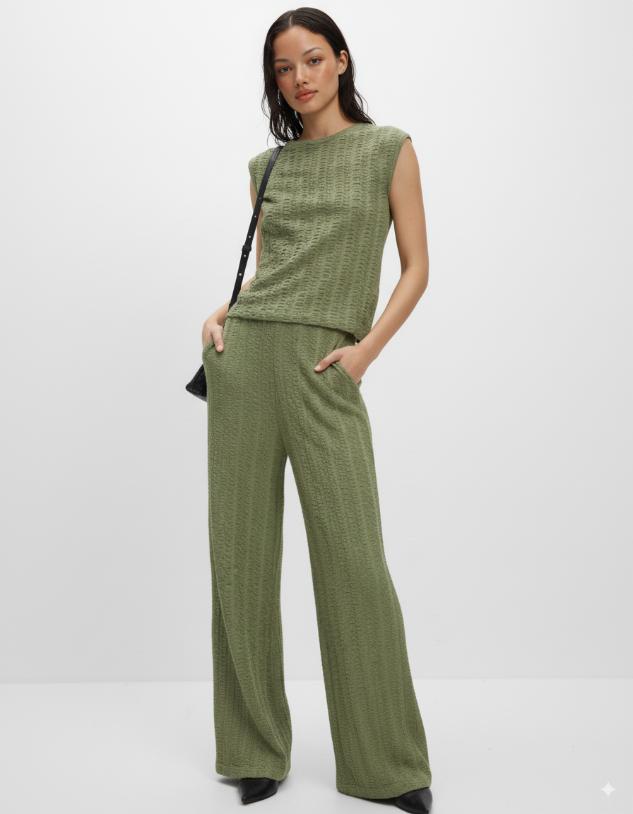 Round Neck Cap Sleeve Top and Pants Set