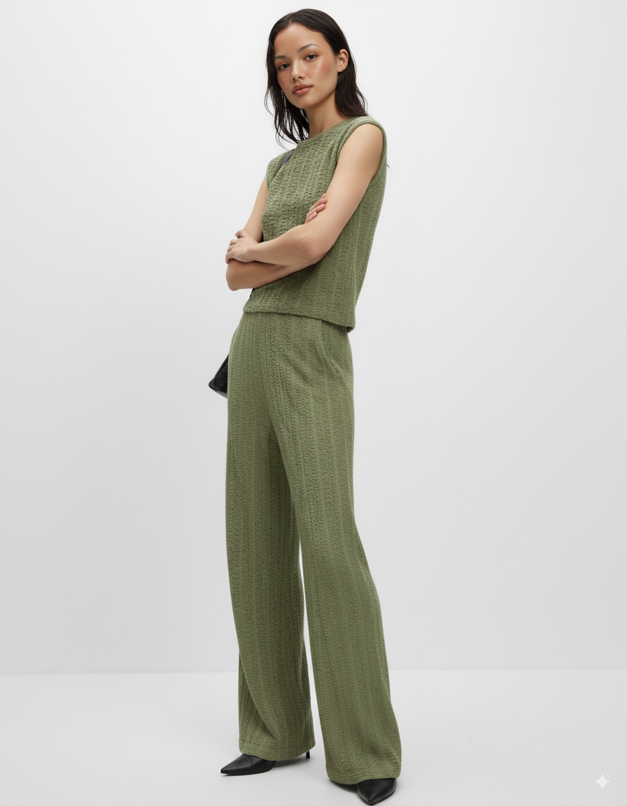 Round Neck Cap Sleeve Top and Pants Set