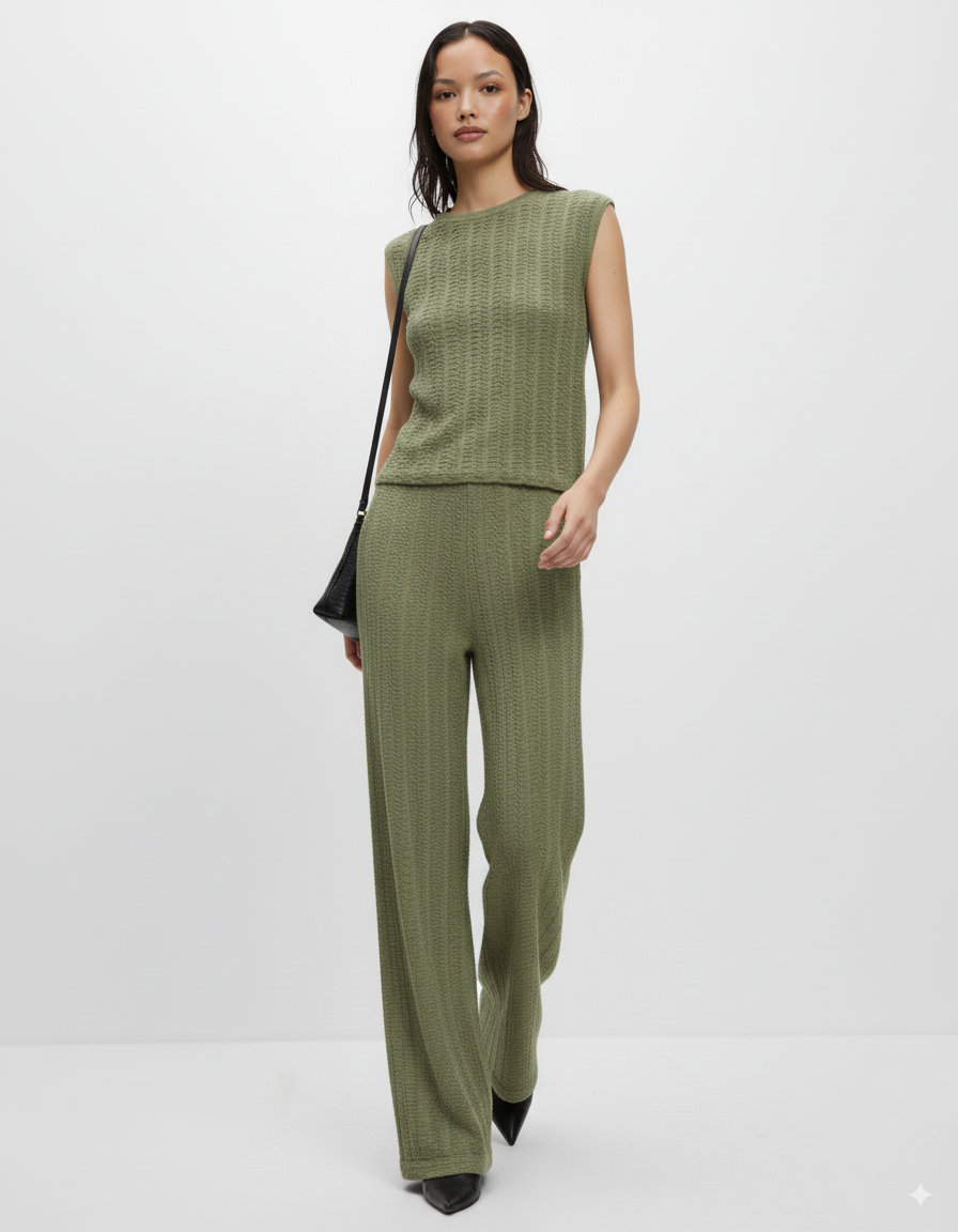 Round Neck Cap Sleeve Top and Pants Set