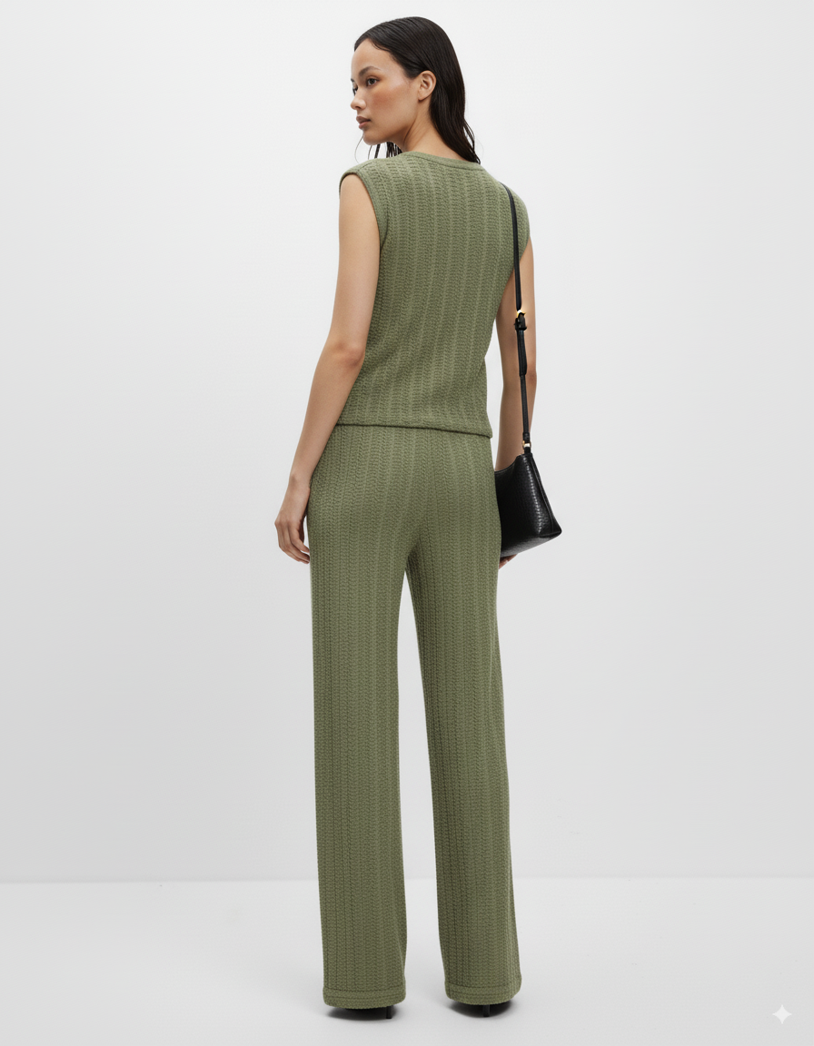 Round Neck Cap Sleeve Top and Pants Set