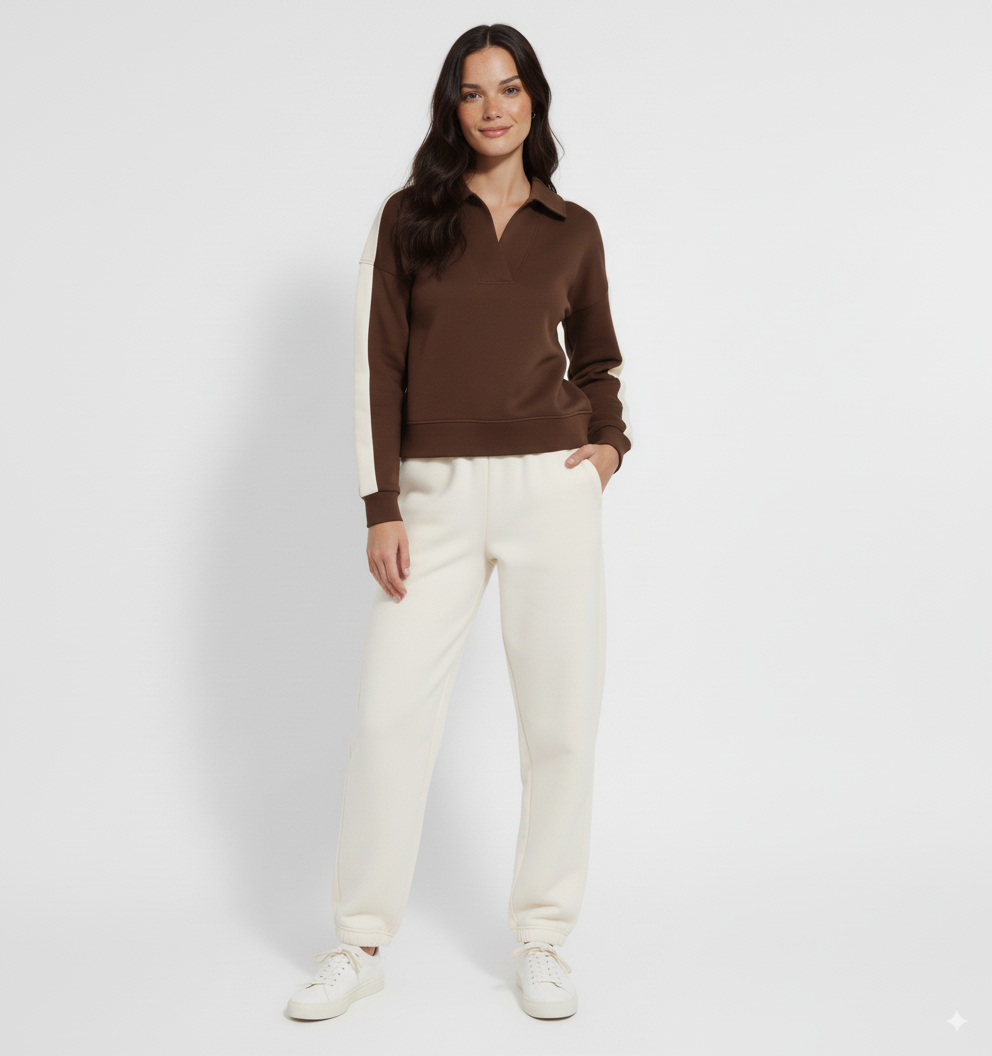 Umgee Color Block Polo Sweatshirt