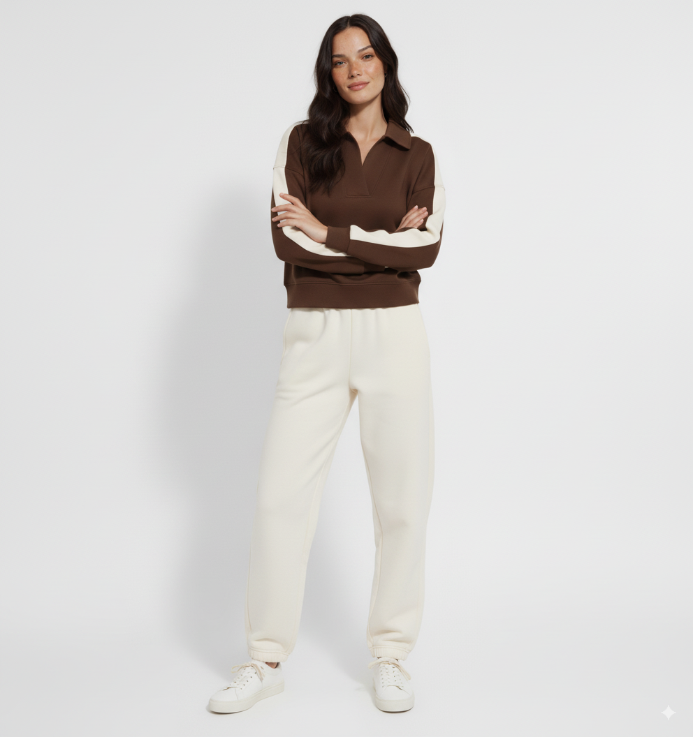 Umgee Color Block Polo Sweatshirt
