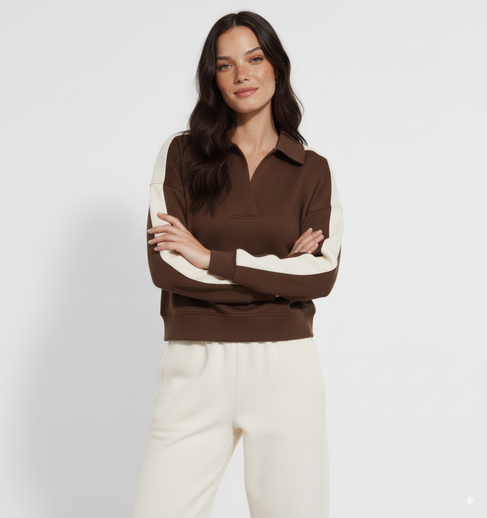 Umgee Color Block Polo Sweatshirt