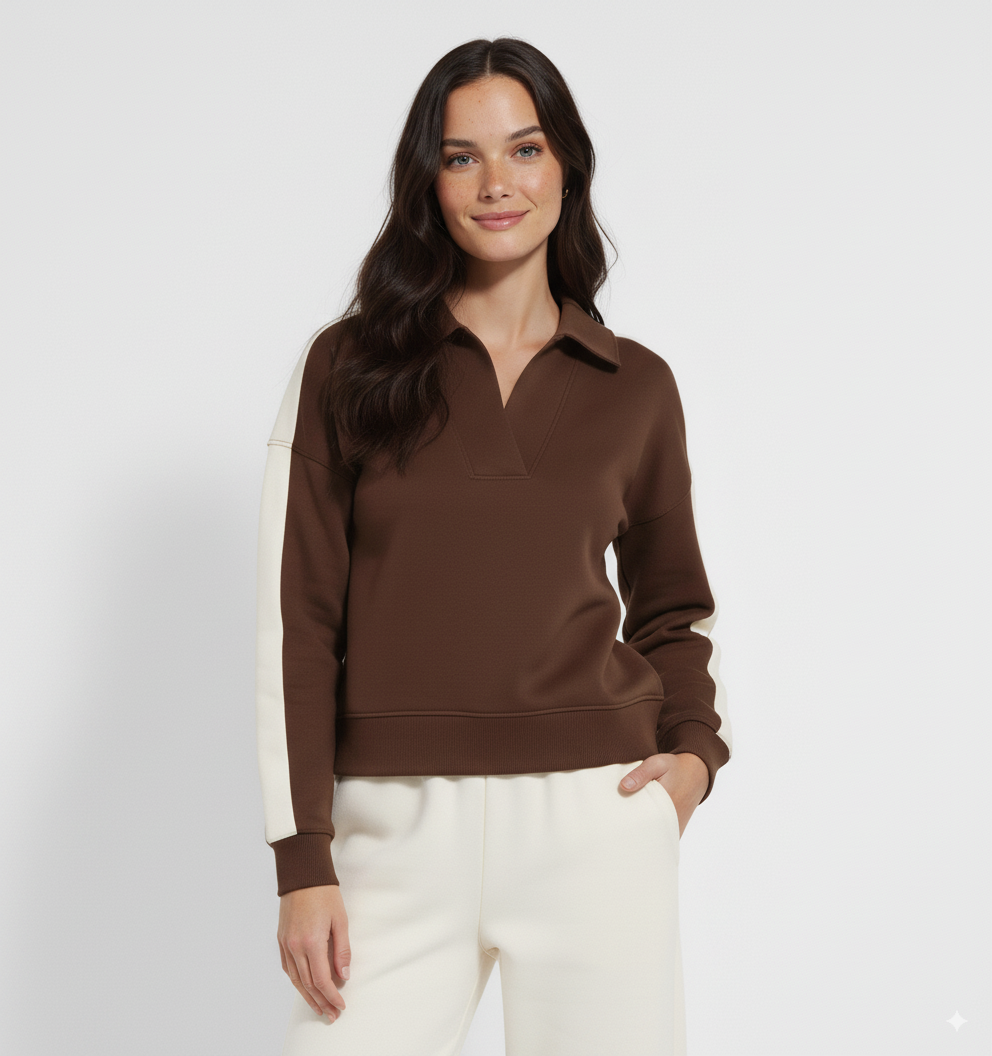 Umgee Color Block Polo Sweatshirt