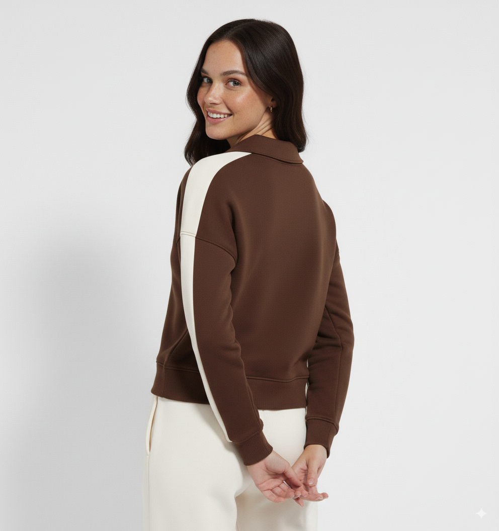 Umgee Color Block Polo Sweatshirt