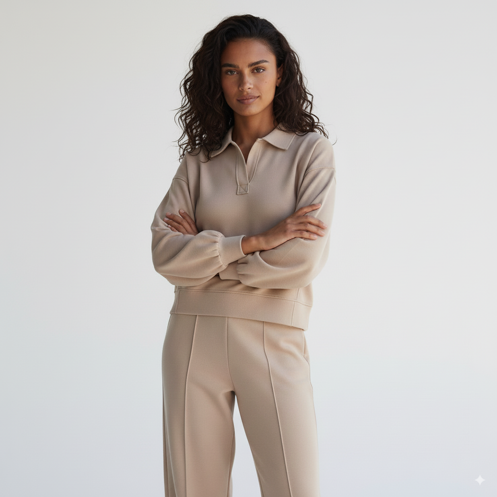 Umgee Exposed Seam Long Sleeve Polo Top with Side Slit