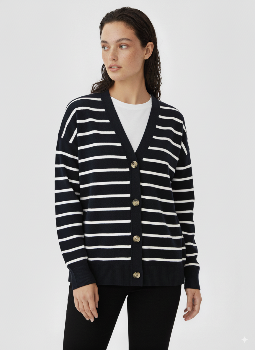 Striped Dropped Shoulder V-Neck Knit Top