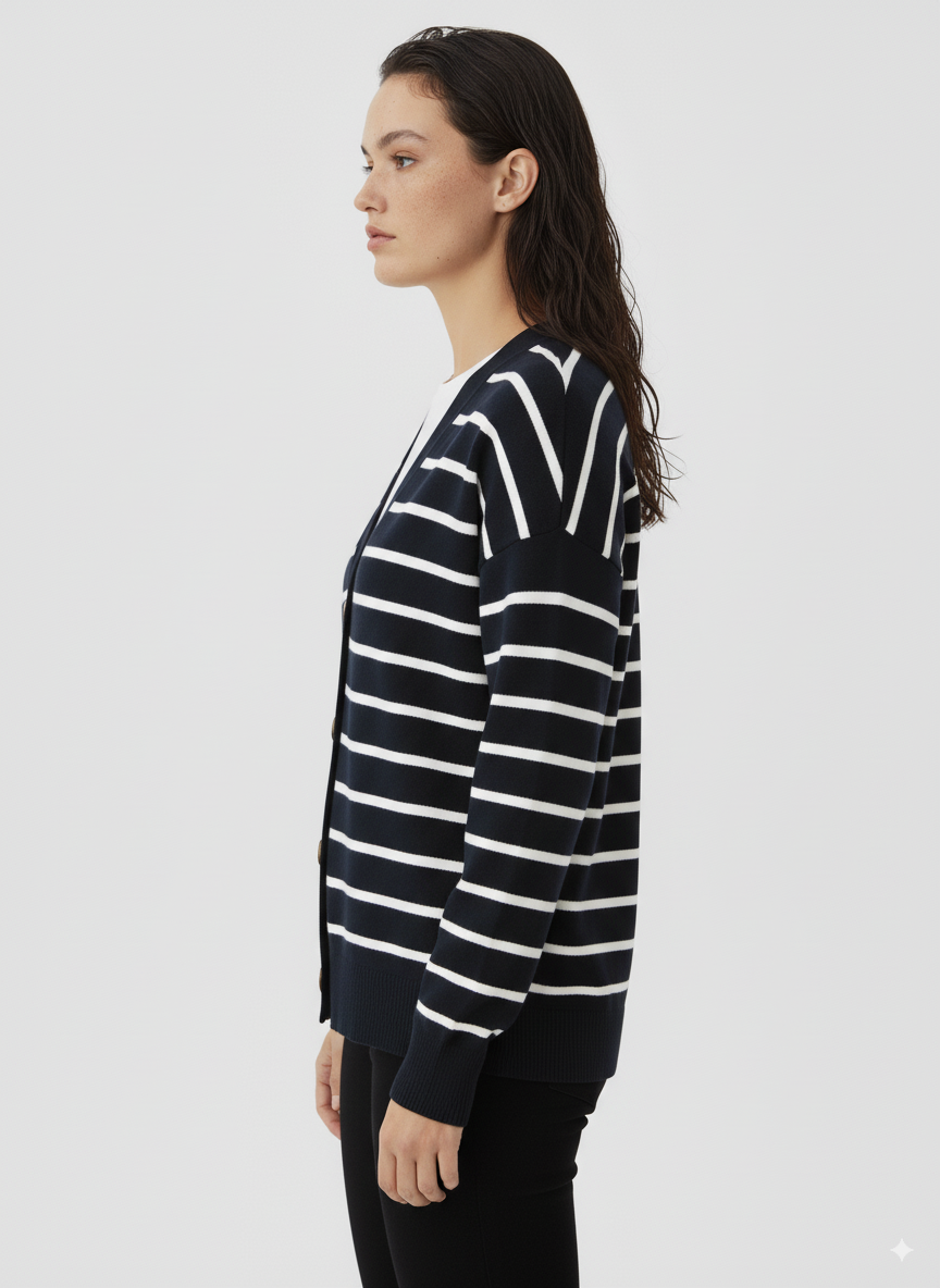 Striped Dropped Shoulder V-Neck Knit Top