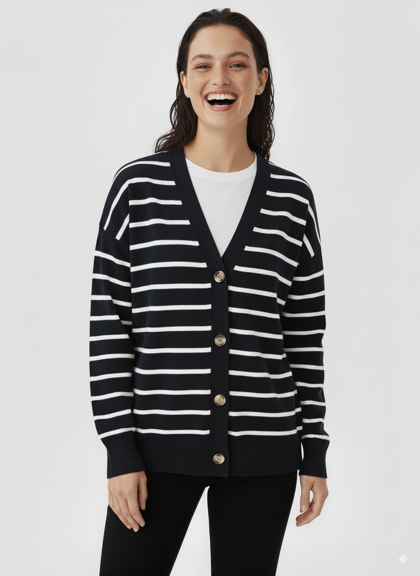 Striped Dropped Shoulder V-Neck Knit Top
