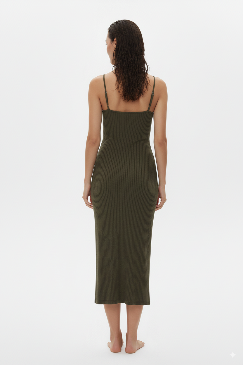 Ribbed Wrap Midi Dress with Side Slit
