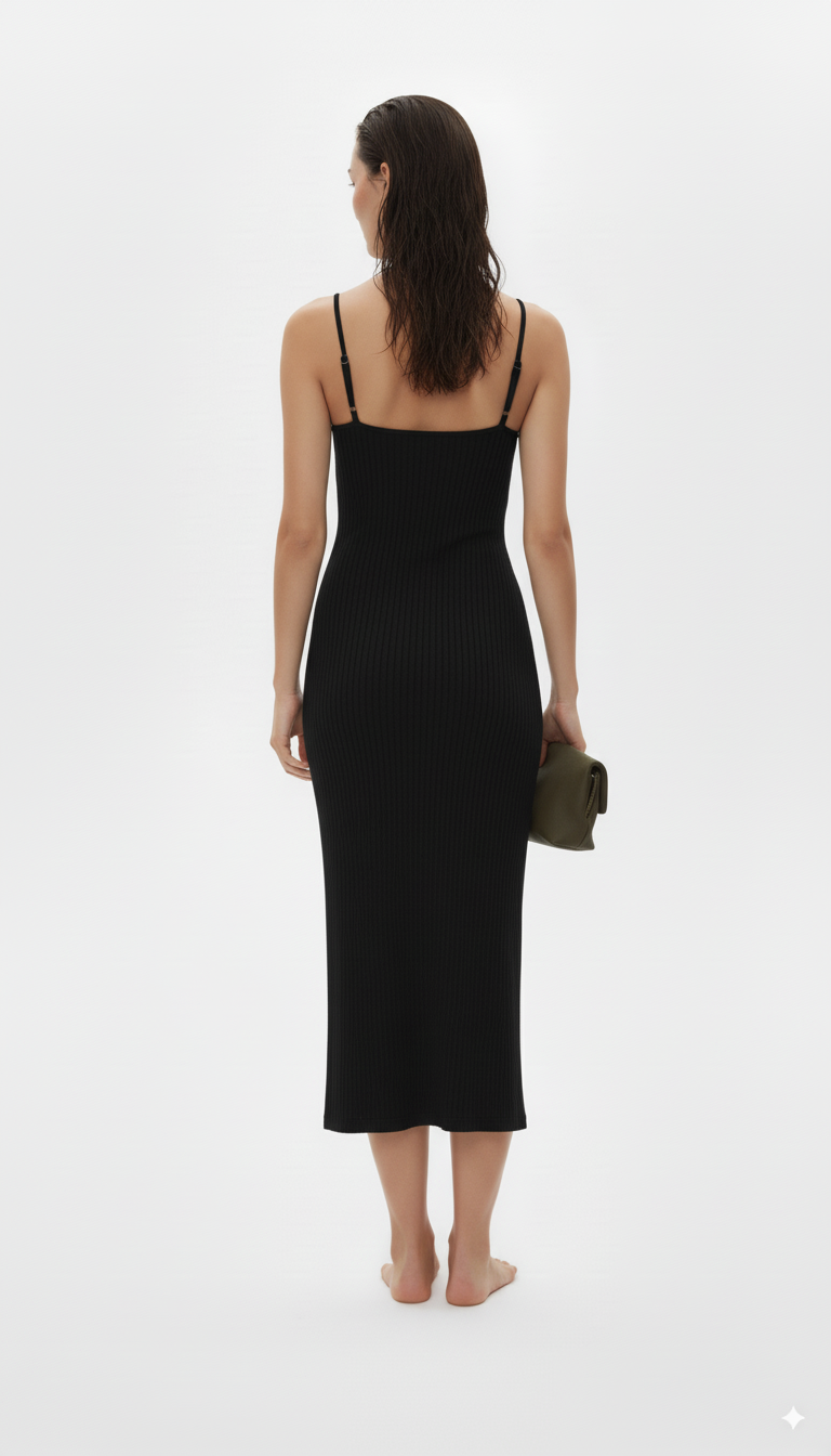 Ribbed Wrap Midi Dress with Side Slit