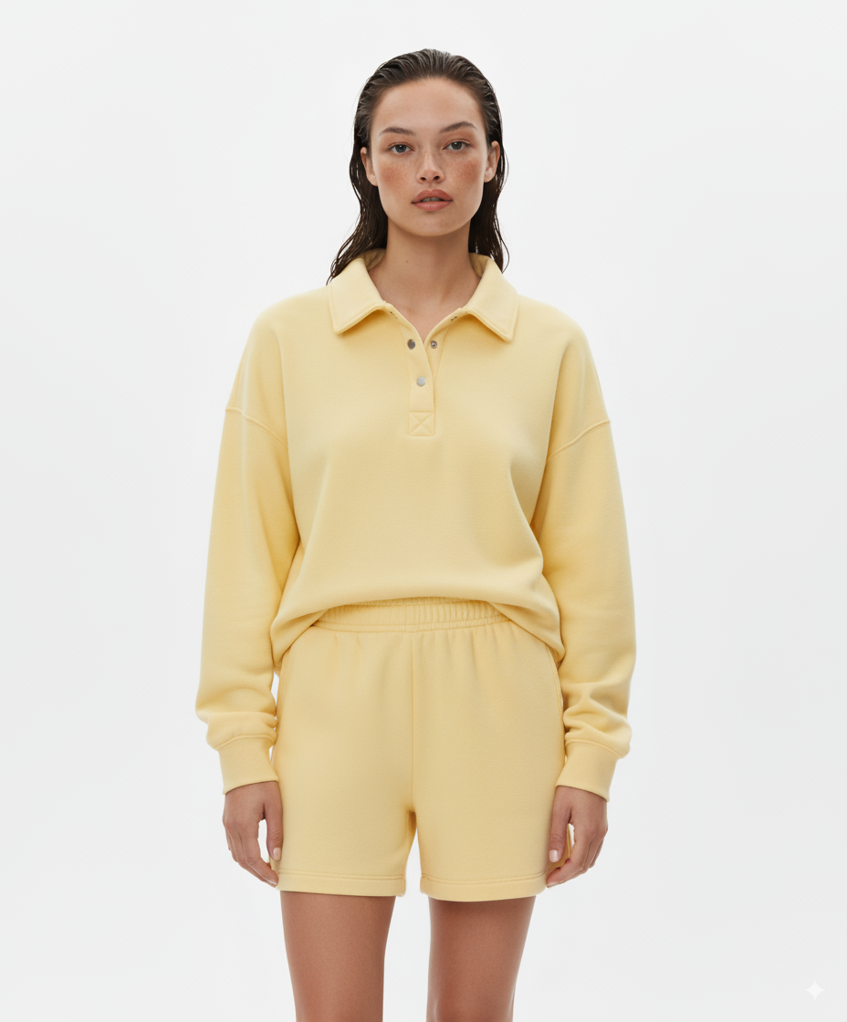 Button Collar Drop Shoulder Top and Shorts 2pcs Set