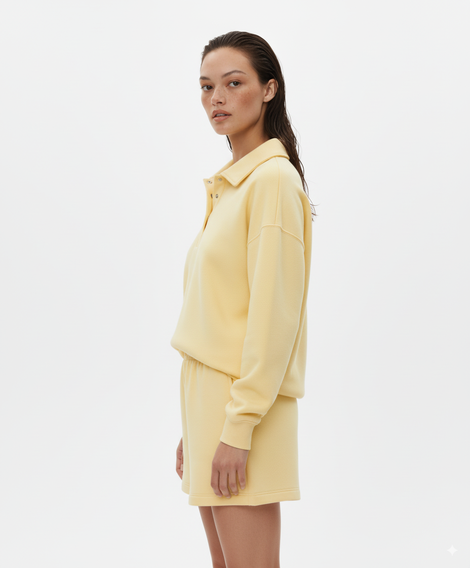 Button Collar Drop Shoulder Top and Shorts 2pcs Set