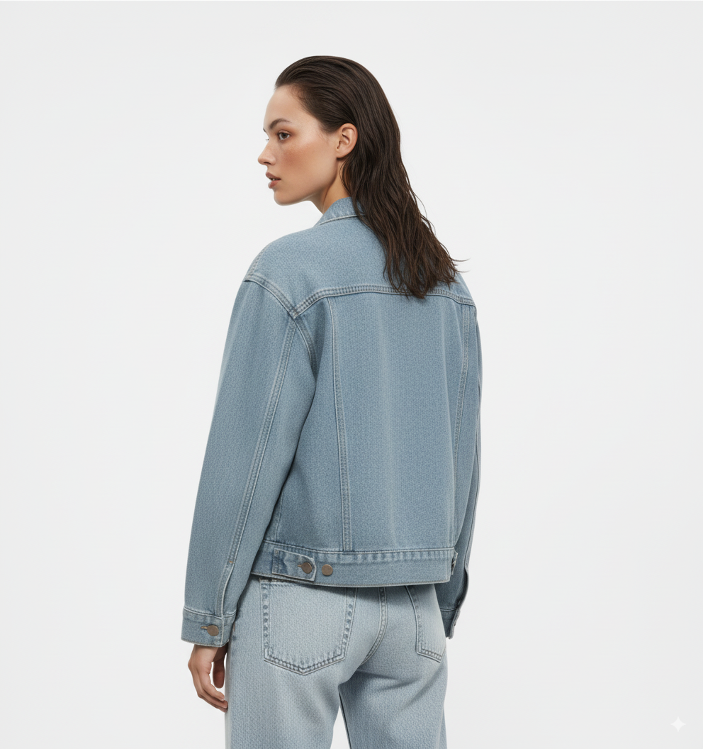 Rhinestone & Peal Trim Button Down Long Sleeve Denim Jacket