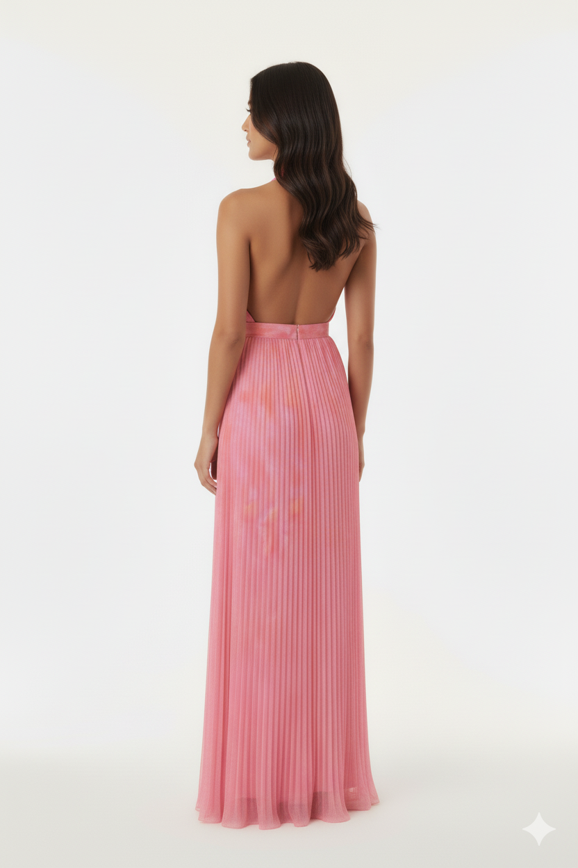 Halter Neck Pleated Maxi Dress