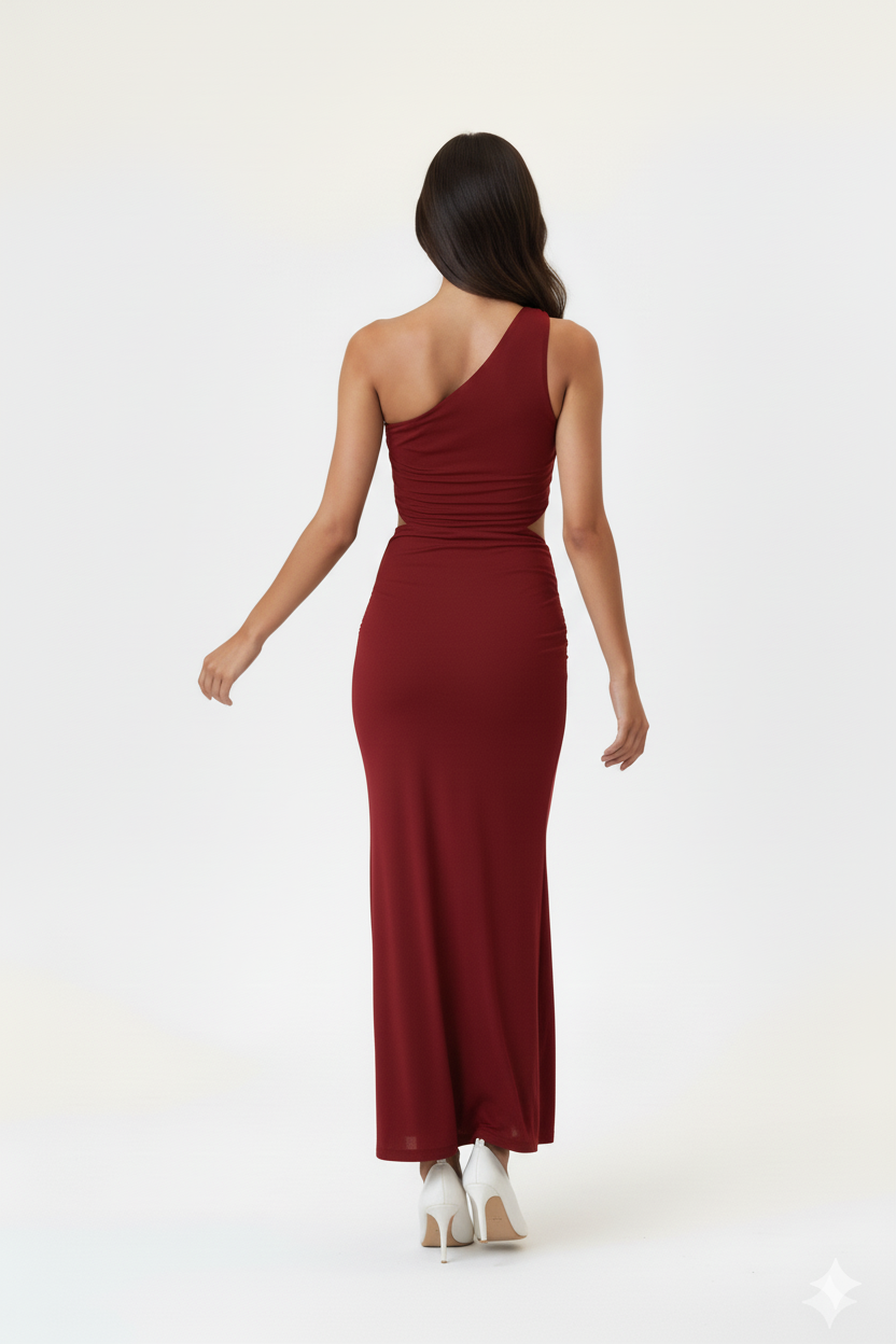 One-Shoulder Cutout Bodycon Maxi Dress