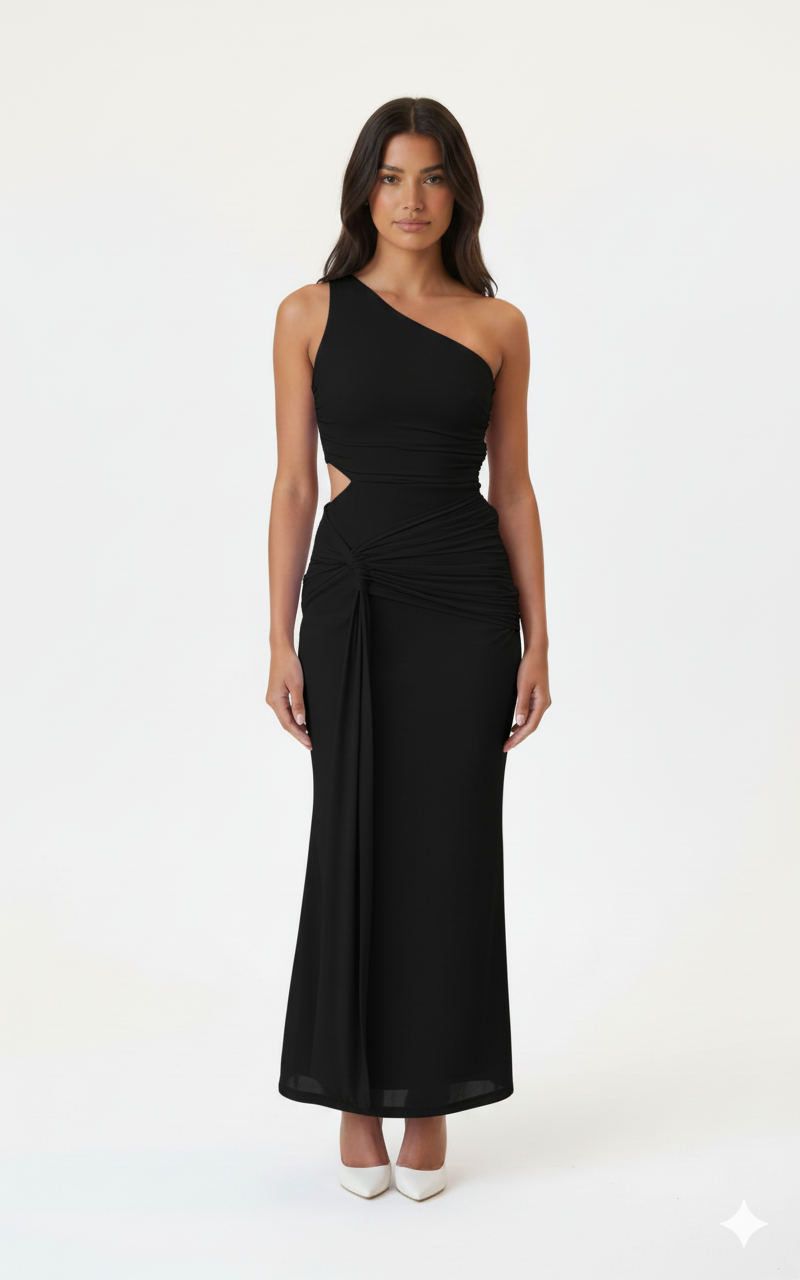 One-Shoulder Cutout Bodycon Maxi Dress
