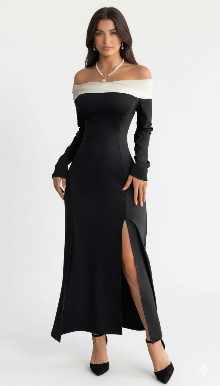 Side Slit Off-Shoulder Maxi Dress