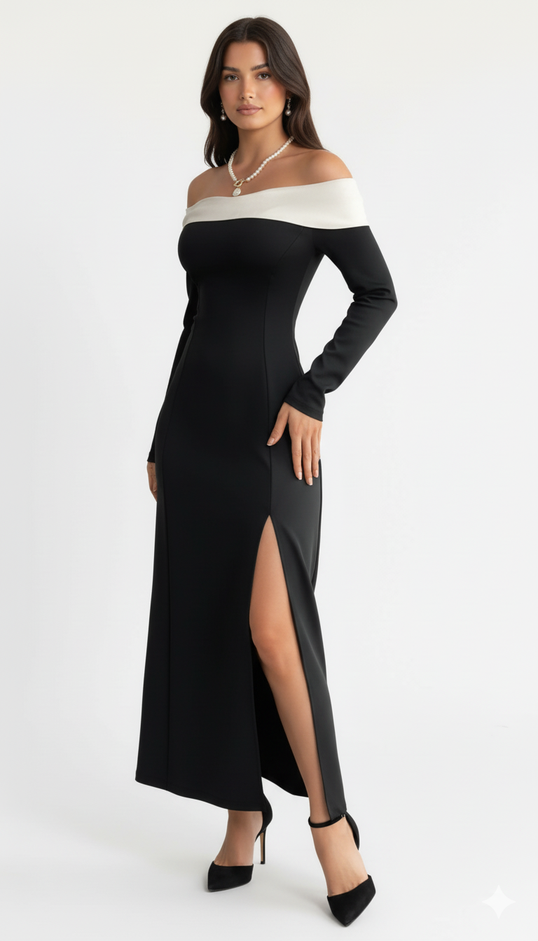 Side Slit Off-Shoulder Maxi Dress